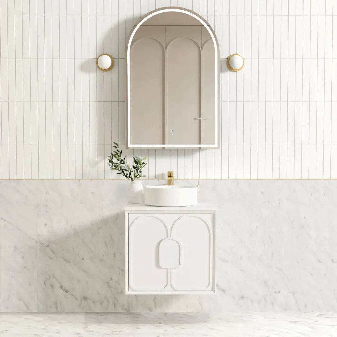 Otti Laguna Mk Ii 600 Matte White Wall Hung Vanity With Carrara Marble Top - Image 4