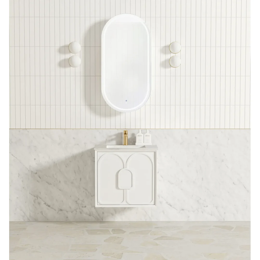Otti Laguna Mk Ii 600 Matte White Wall Hung Vanity With Pure White Top - Image 4