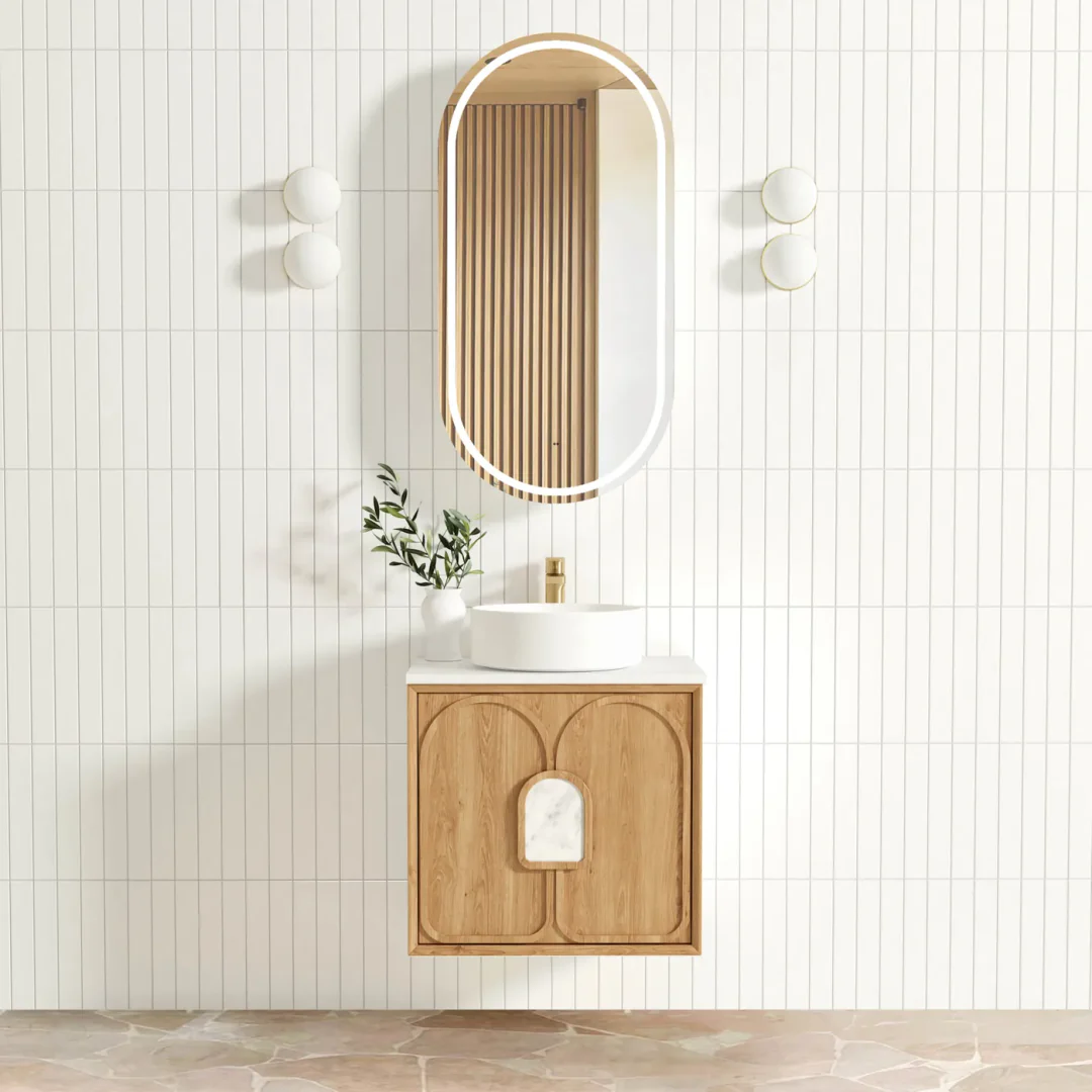 Otti Laguna Mk Ii 600 Natural Woodland Oak Wall Hung Vanity With Ceramic Top - Image 3