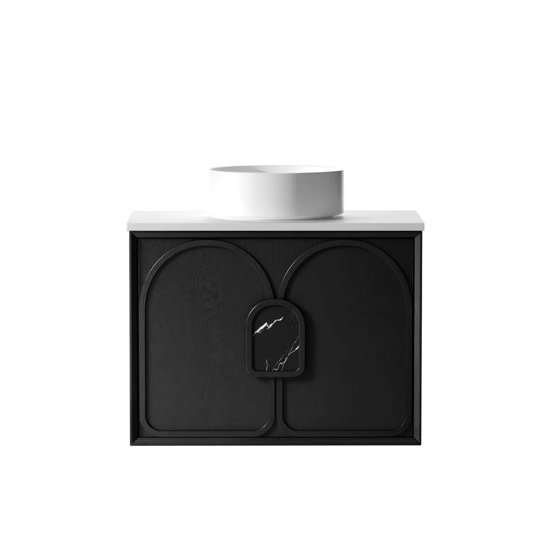 Otti Laguna Mk Ii 750 Black Oak Wall Hung Vanity With Carrara Marble Top