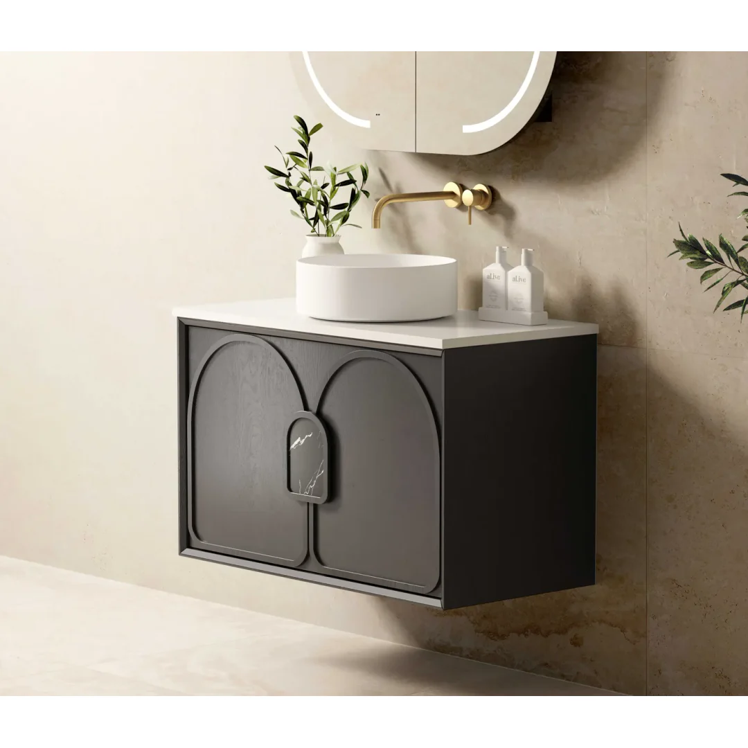 Otti Laguna Mk Ii 900 Black Oak Wall Hung Vanity With Carrara Marble Top - Image 4