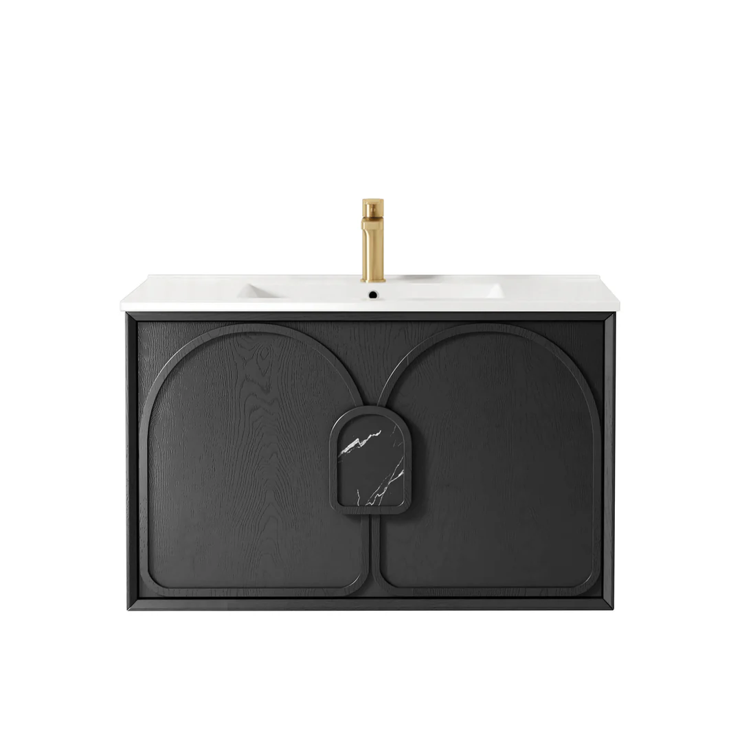 Otti Laguna Mk Ii 900 Black Oak Wall Hung Vanity With Ceramic Top