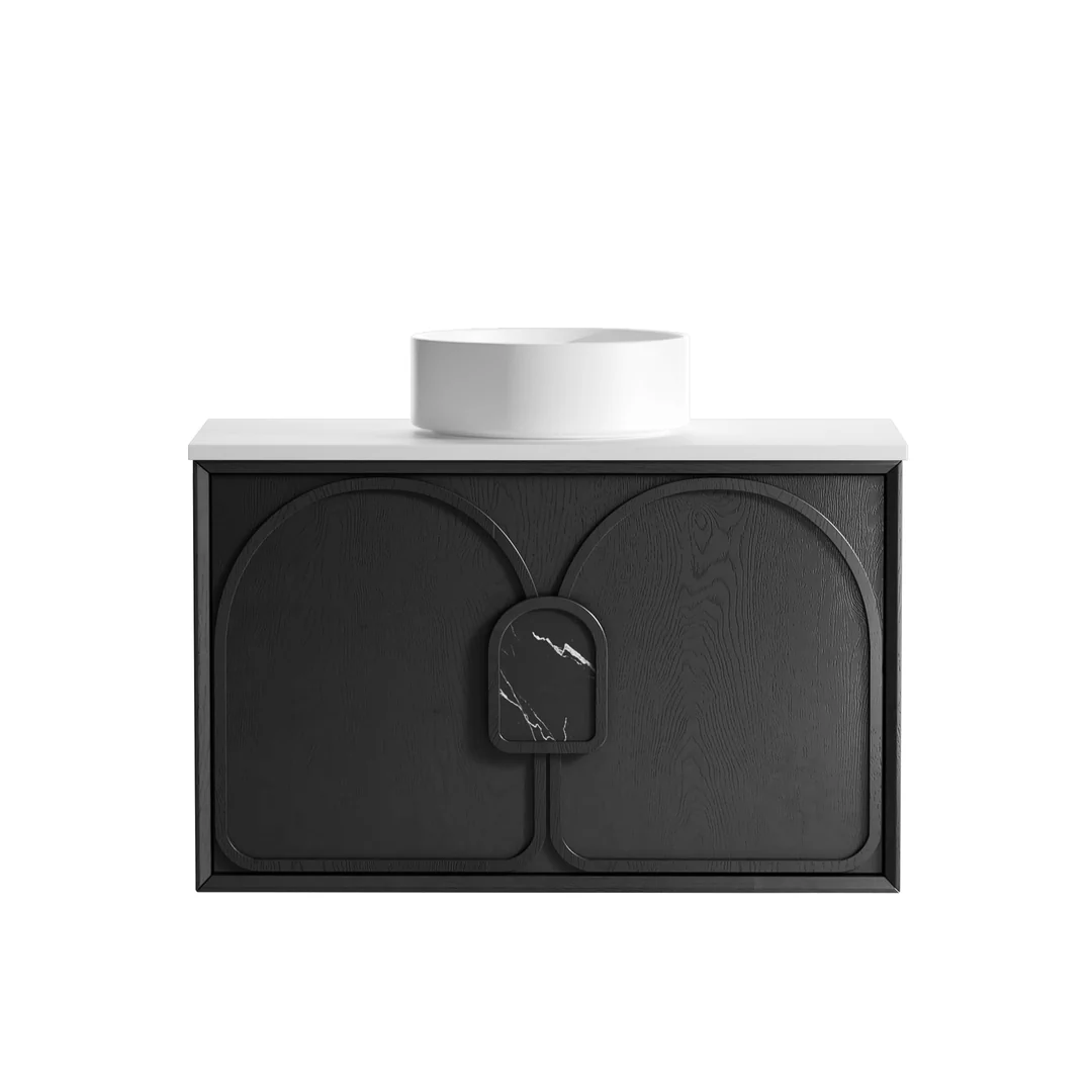 Otti Laguna Mk Ii 900 Black Oak Wall Hung Vanity With Matte White Top