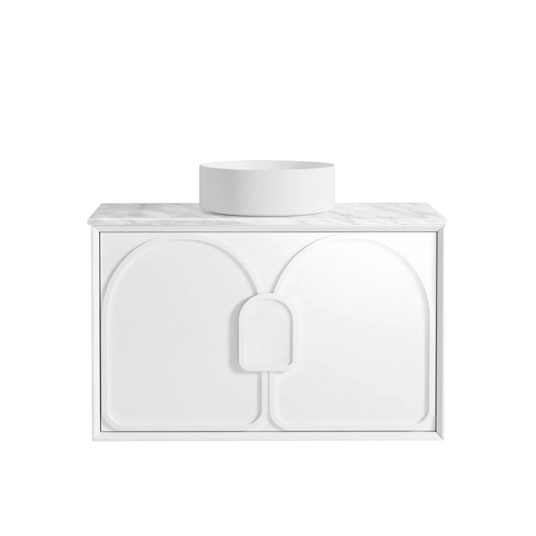 Otti Laguna Mk Ii 900 Matte White Wall Hung Vanity With Carrara Marble Top