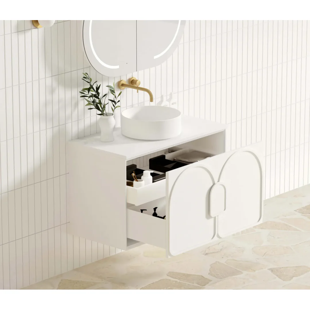 Otti Laguna Mk Ii 900 Matte White Wall Hung Vanity With U/Mount Carrara Marble Top & Basin - Image 5