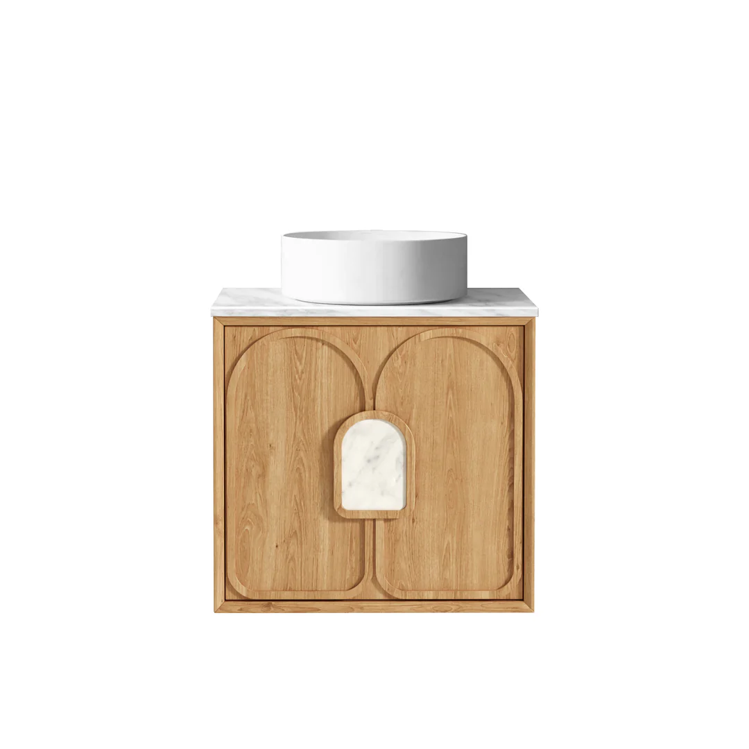 Otti Laguna Natural American Oak 600X460 Plywood Vanity Natural Carrara Marble Top