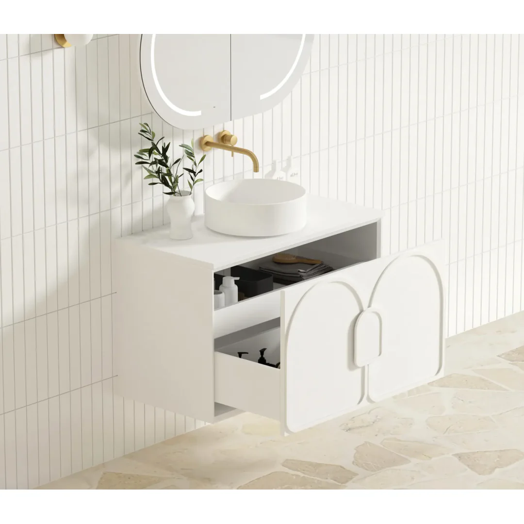 OTTI LAGUNA SATIN WHITE 900X460 PLYWOOD VANITY WITH SLIMLINE CERAMIC TOP - Image 4