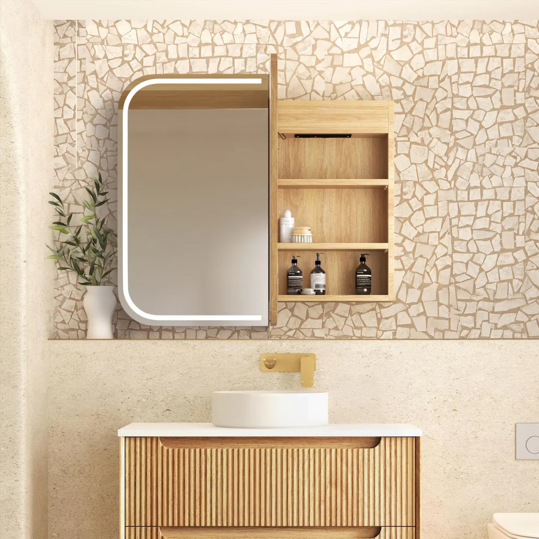 Otti Led Newport 900X750 Natural Oak Shaving Cabinet - Premium Edition - Image 4