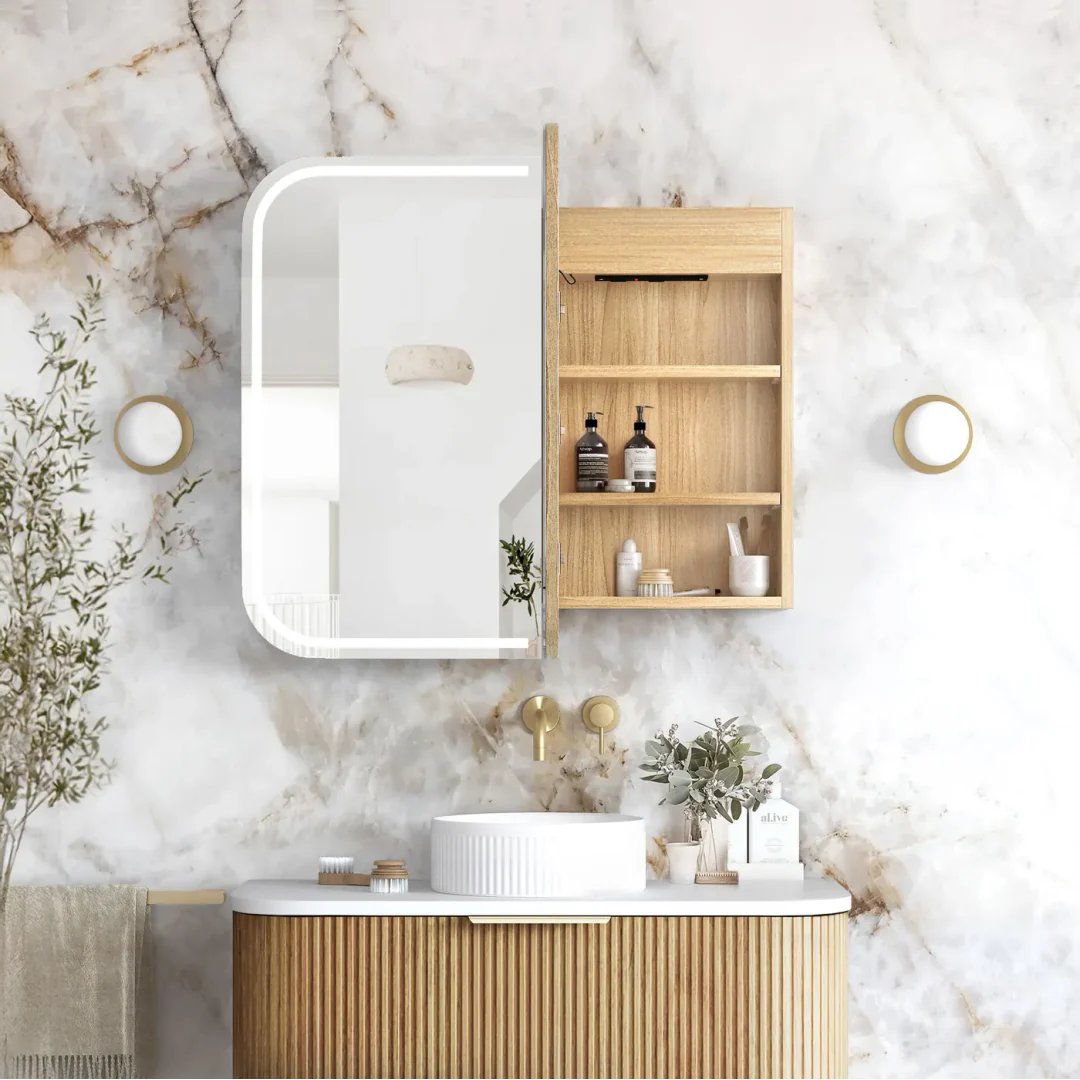 Otti Led Newport 900X750 Woodland Oak Shaving Cabinet - Premium Edition - Image 4
