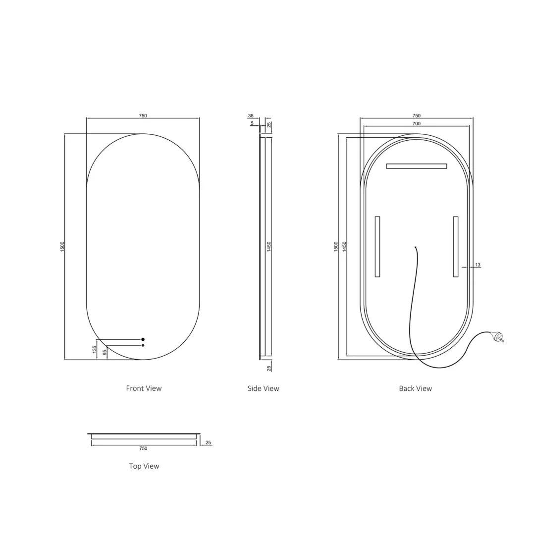 Otti Led Noosa 1500X750 Frameless Mirror - Image 2