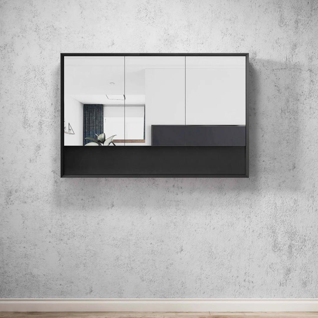 Otti Marlo Matte Black Plywood Shaving Cabinet 1200X800X150 With Copper Free Mirrror - Image 2