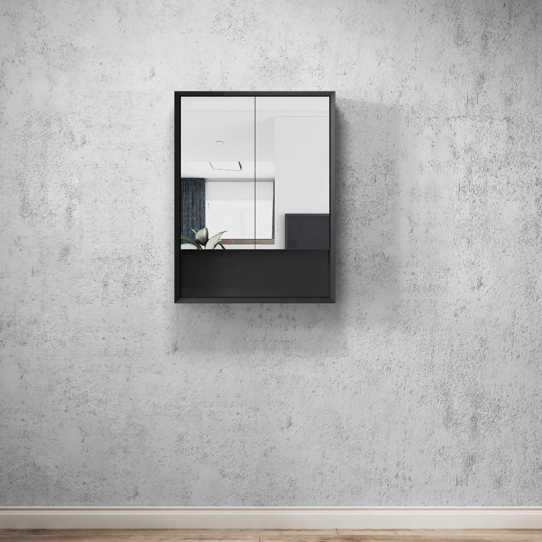 Otti Marlo Matte Black Plywood Shaving Cabinet 600X800X150 With Copper Free Mirrror - Image 2