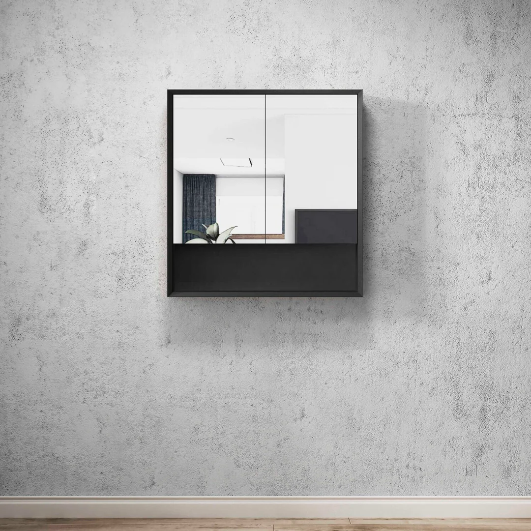Otti Marlo Matte Black Plywood Shaving Cabinet 750X800X150 With Copper Free Mirrror - Image 2