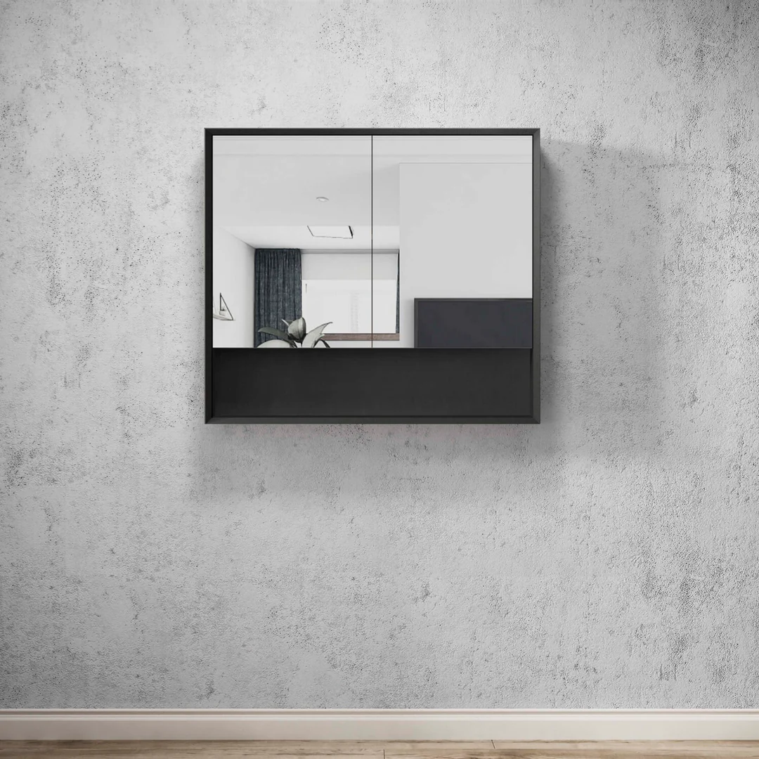 Otti Marlo Matte Black Plywood Shaving Cabinet 900X800X150 With Copper Free Mirror - Image 2