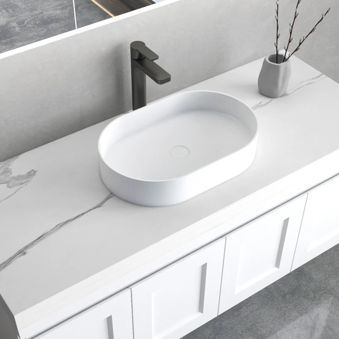 Otti Matte White Noosa Solid Surface Basin 585 X 385 X 110 Mm (No Overflow) - Image 2