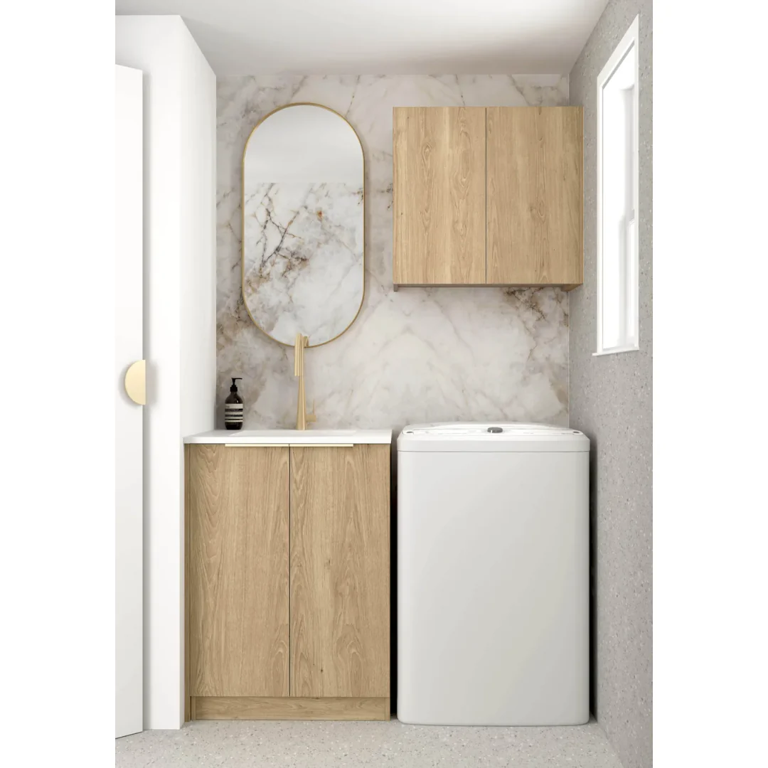 Otti Mini Laundry 650Mm Natural Oak With Natural Carrara Marble Top