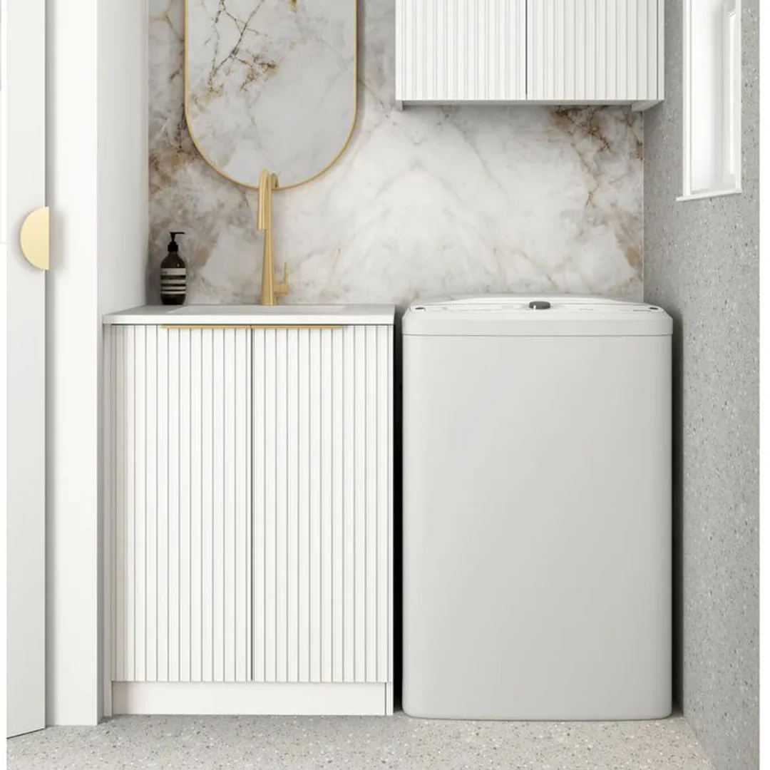 OTTI MINI LAUNDRY 650MM NOOSA WHITE WITH NATURAL CARRARA MARBLE TOP