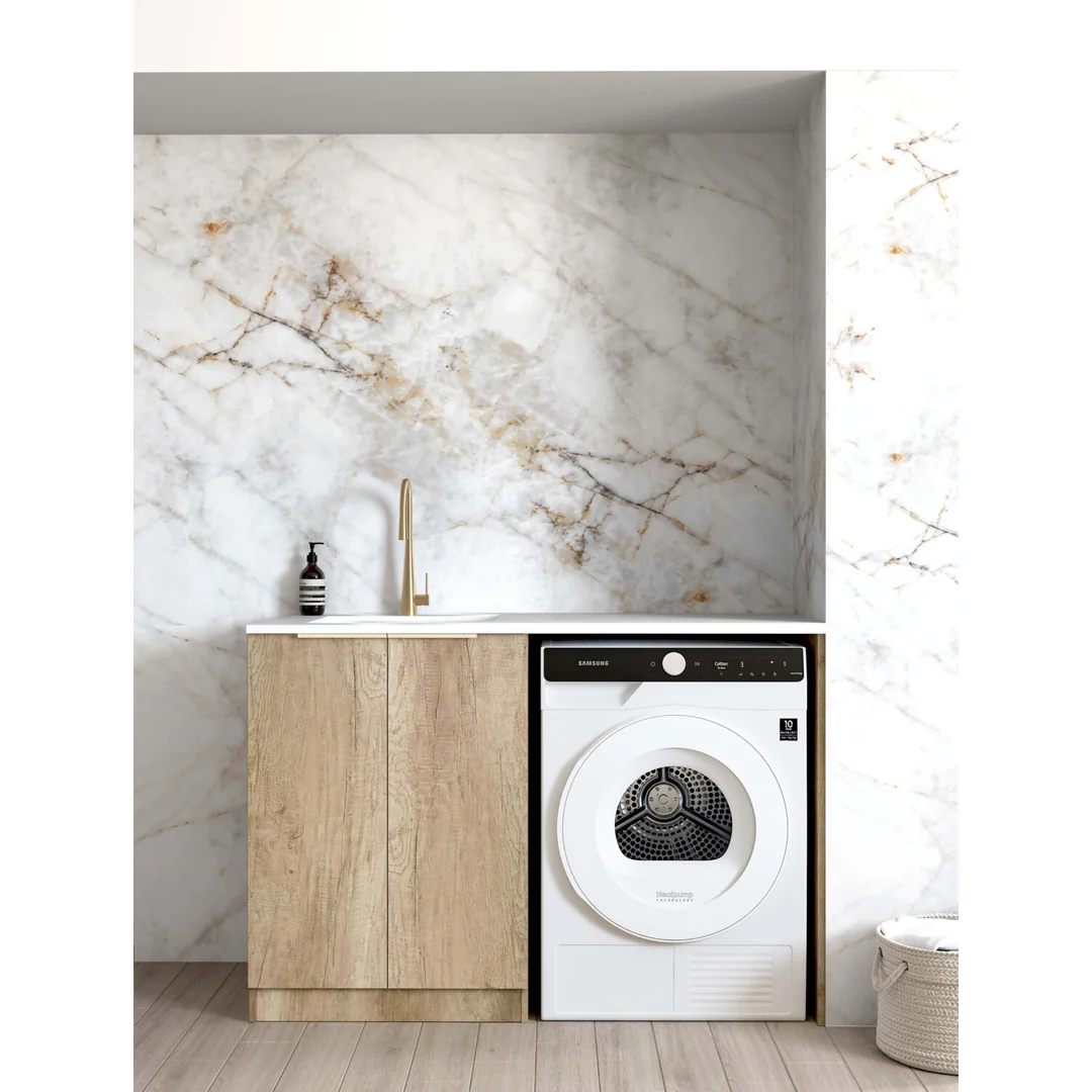 Otti Natural Oak Base Laundry Cabinet With 1300Mm Natural Carrara Marble Top