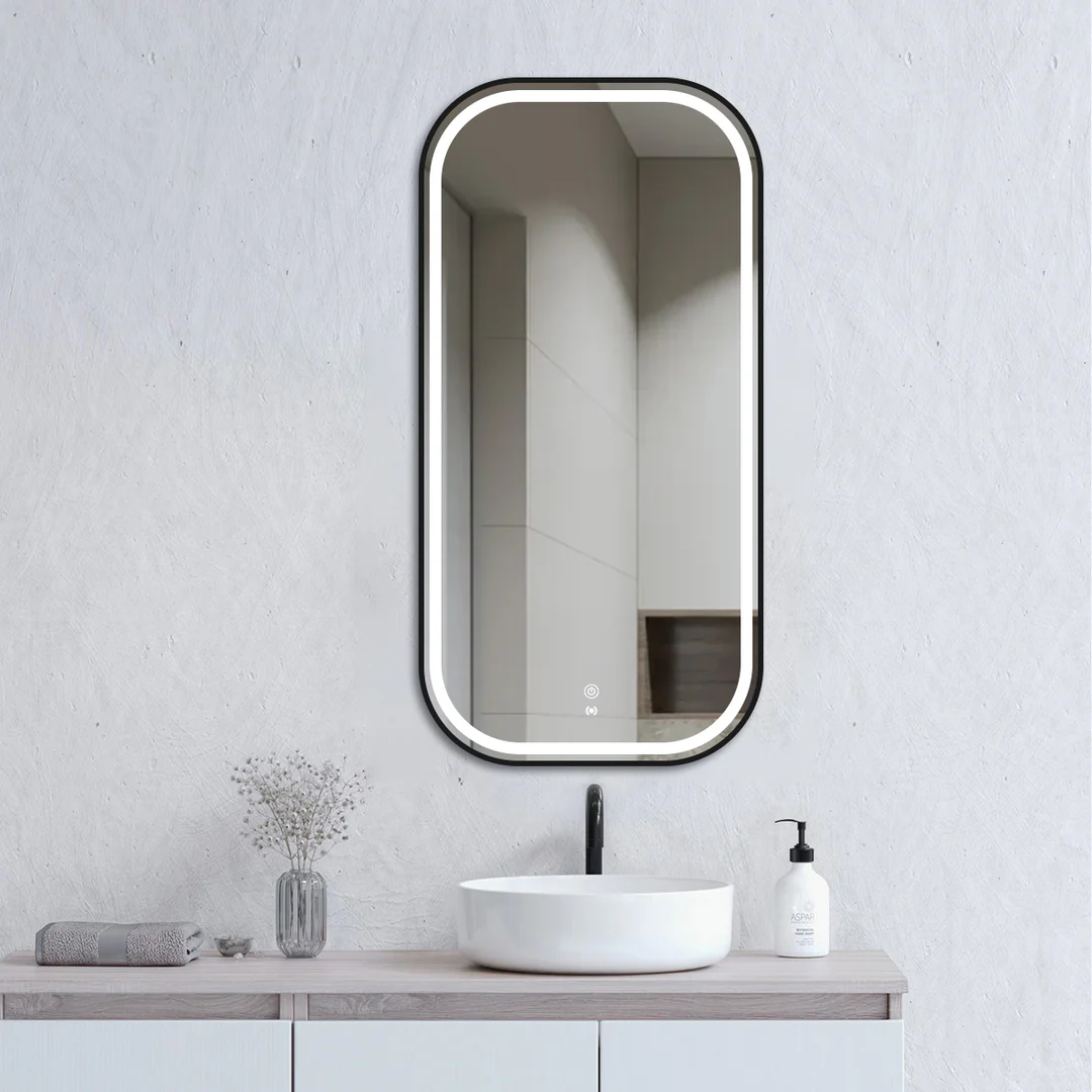 OTTI NEWPORT SOFT SQUARE METAL FRAME LED MIRROR 900X450 BLACK