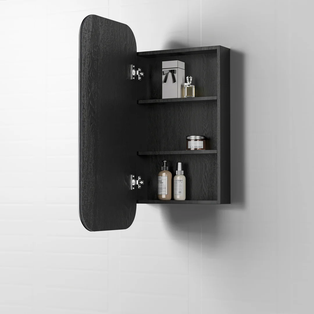 Otti Newport White Shaving Cabinet Black Oak - Soft Square Mirror - Image 2