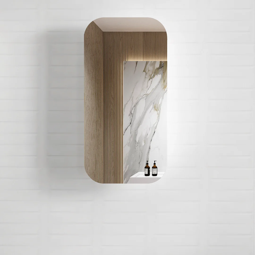 OTTI NEWPORT WHITE SHAVING CABINET NATURAL OAK - SOFT SQUARE MIRROR - Image 2