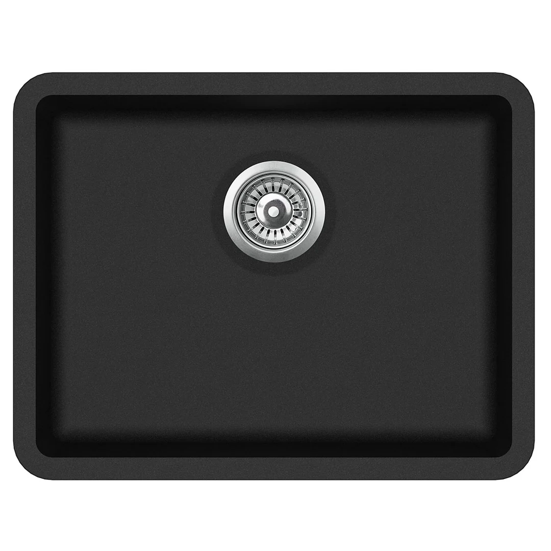 Otti Single Black Kitchen Sink - Sink Dimensions 585X460 - Bowl 535X410X210 With Strainer