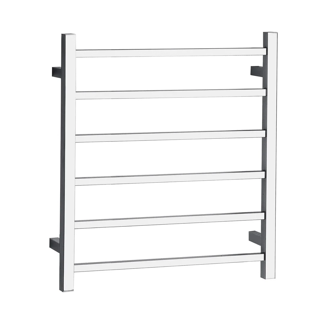 Otti Square Electric Heated Towel Rack 6 Bars Universal Inlet Stainless Steel Chrome