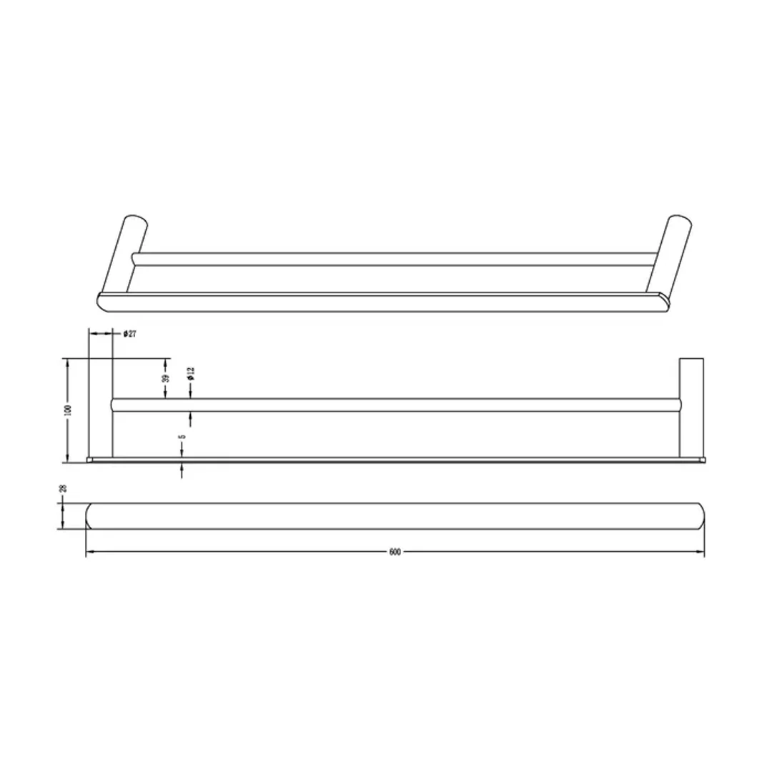 Otti Vetto Double Towel Rail 600Mm Matte Black - Image 2
