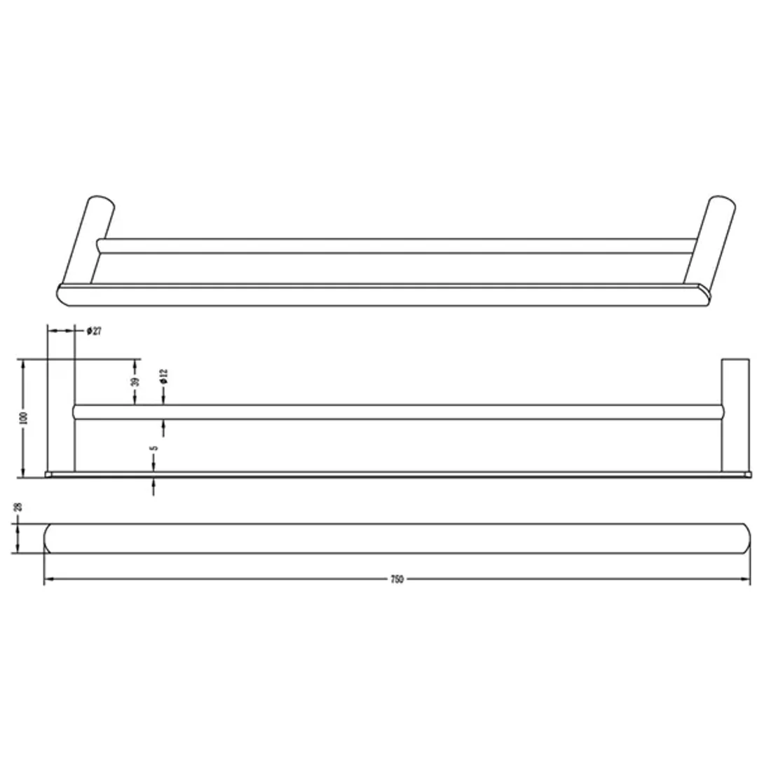 Otti Vetto Double Towel Rail 750Mm Brass Chrome - Image 2