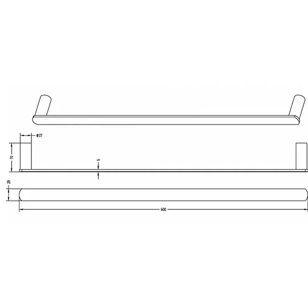 Otti Vetto Single Towel Rail 600Mm Brass Chrome - Image 2