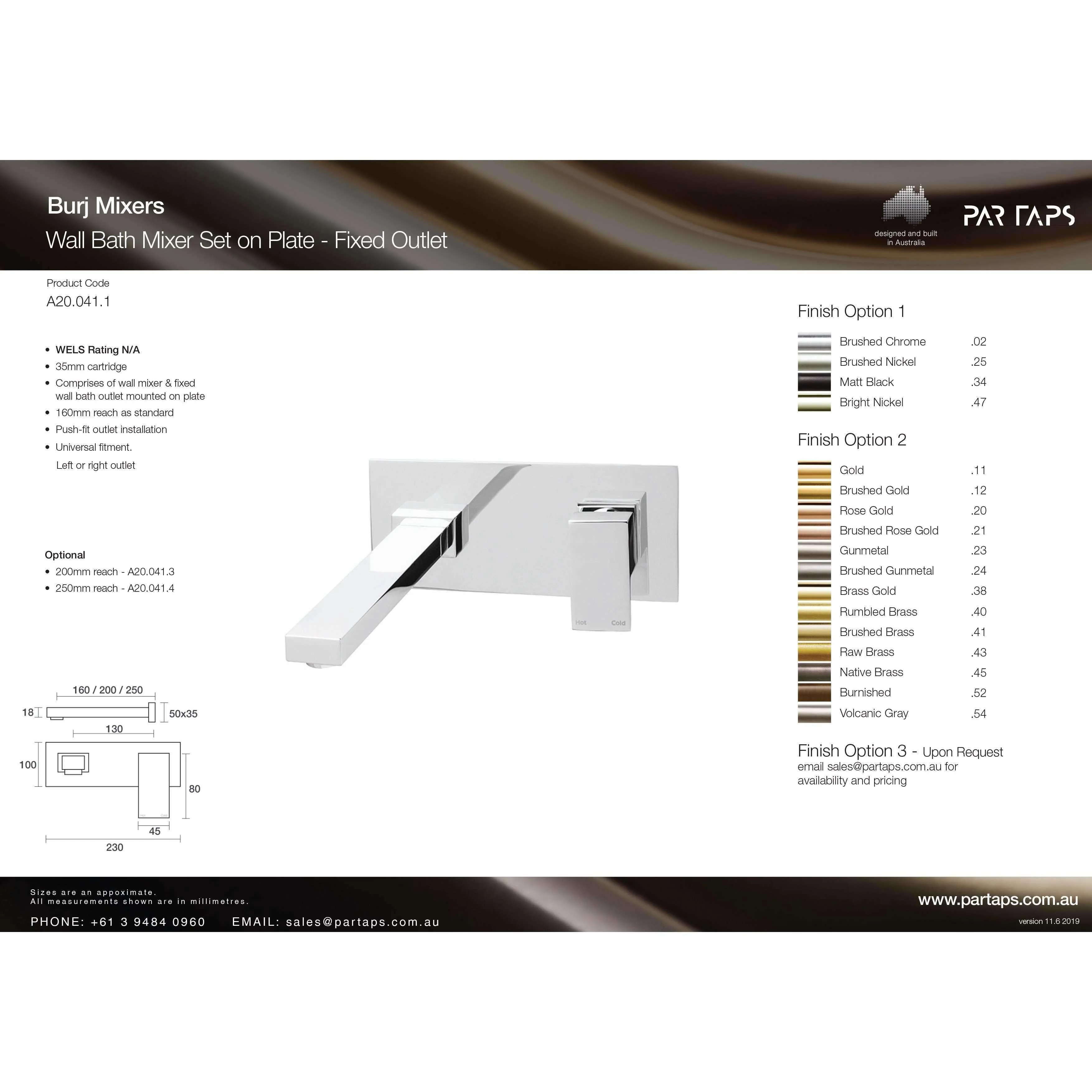 Par Burj Wall Bath Mixer Set On Plate 160mm Chrome (A20.041.1.01) - Image 4