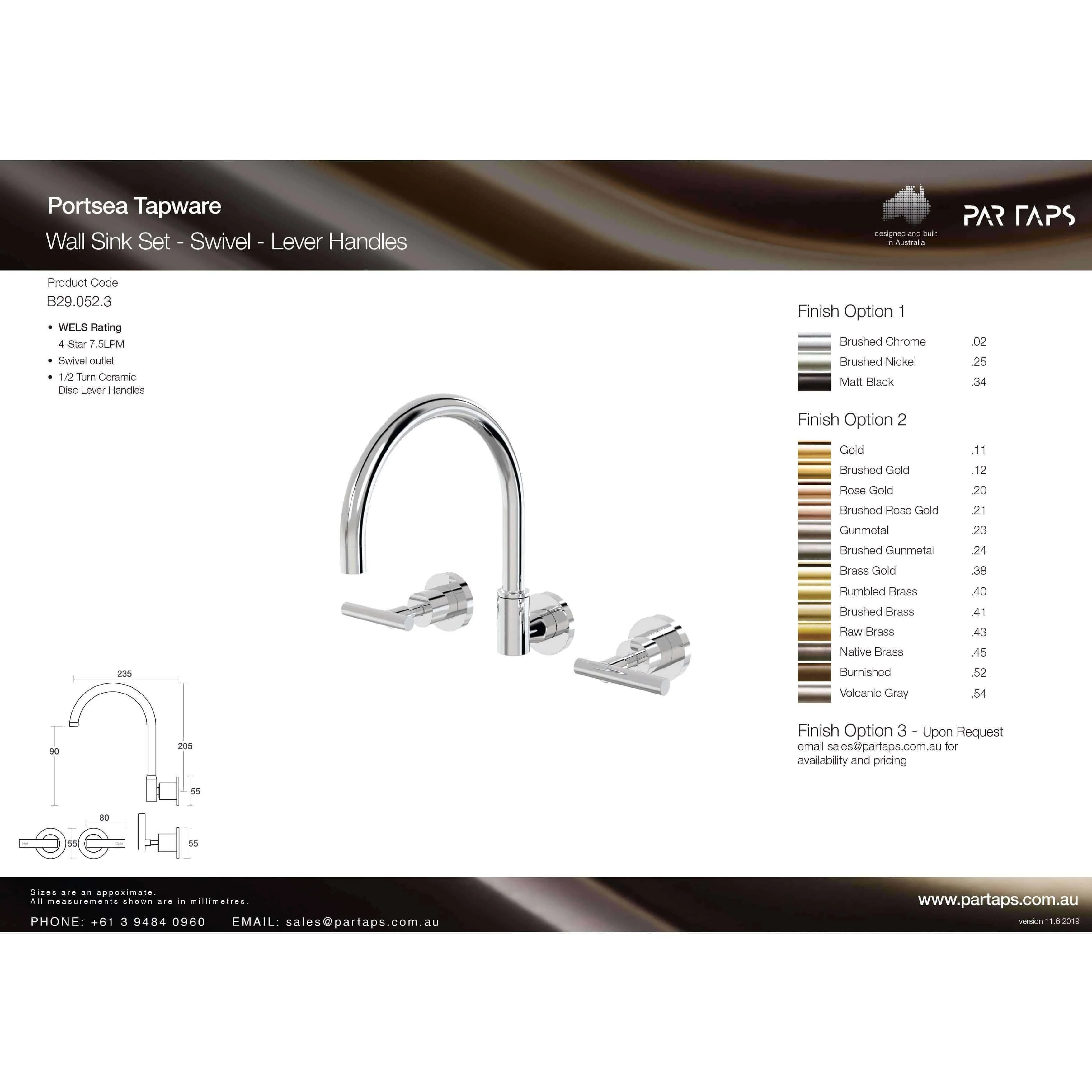 Par Portsea Lever Wall Sink Set Chrome (B29.052.3.01) - Image 3