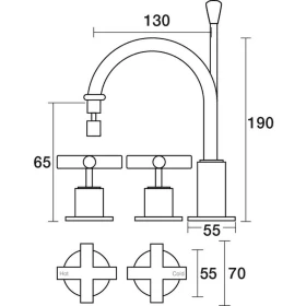 Par Tap Portsea Hob Bidet Set - 130mm  - Chrome - Image 3