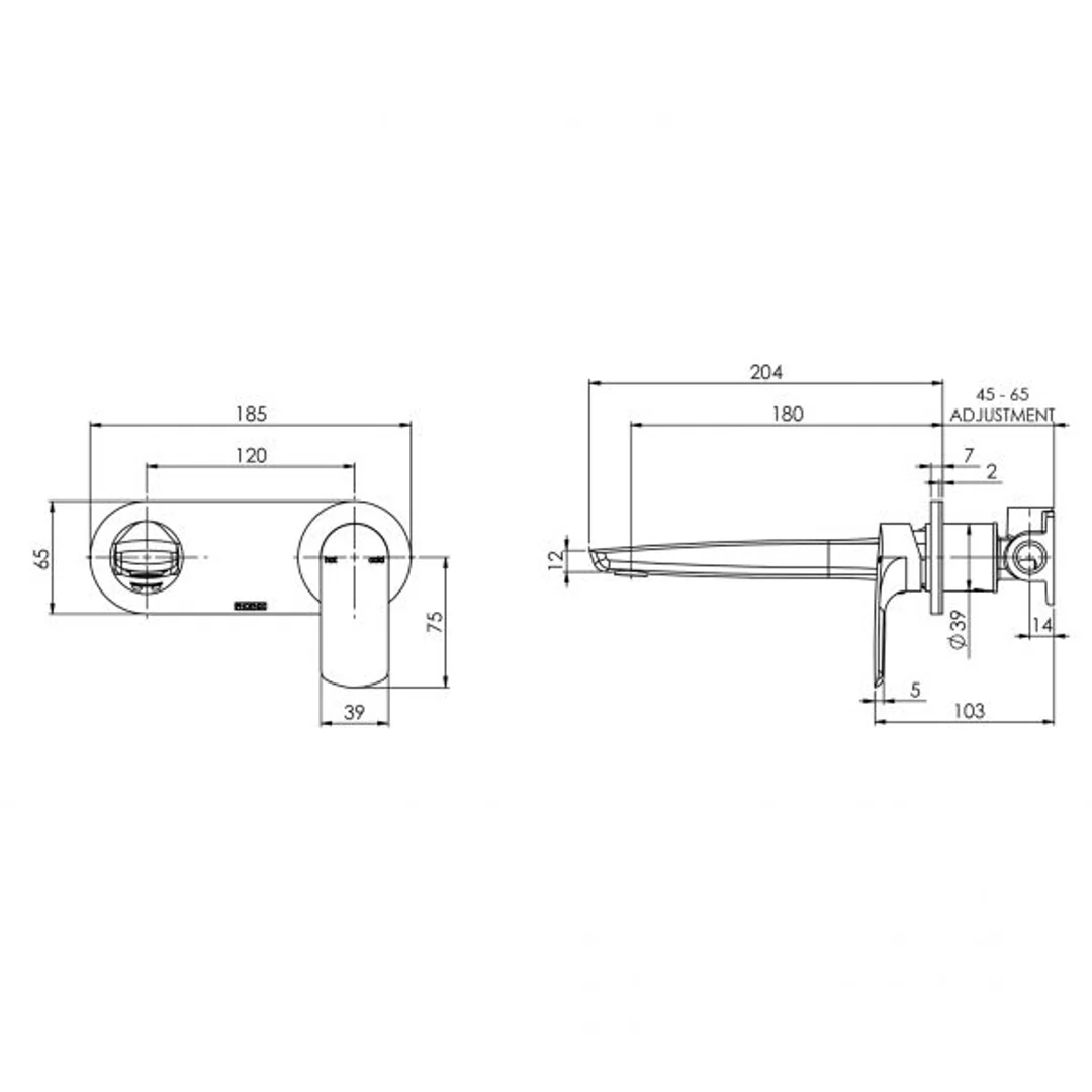 Phoenix Arlo Wall Basin/Bath Mixer Set 180mm Brushed Nickel - Image 3