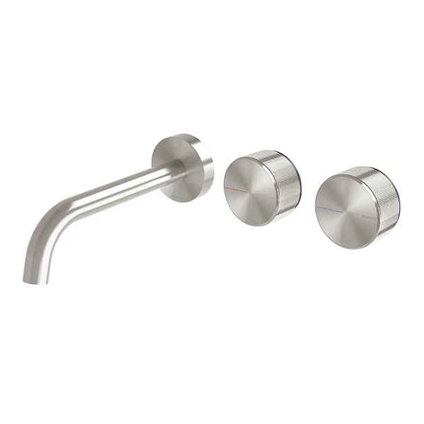Phoenix Axia Wall Basin/Bath Curved Outlet Hostess Set 180mm Brushed Nickel