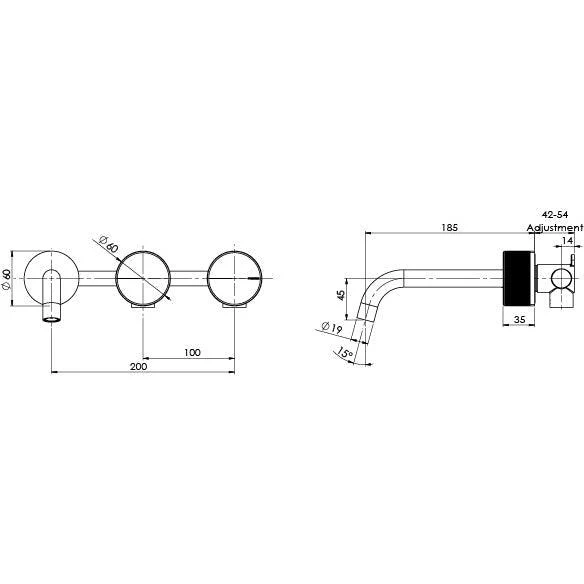 Phoenix Axia Wall Basin/Bath Curved Outlet Hostess Set 180mm Brushed Nickel - Image 3