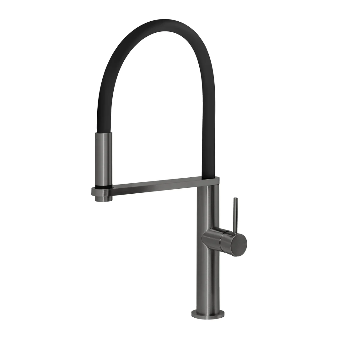 Phoenix Blix Flexible Hose Sink Mixer Round Brushed Carbon
