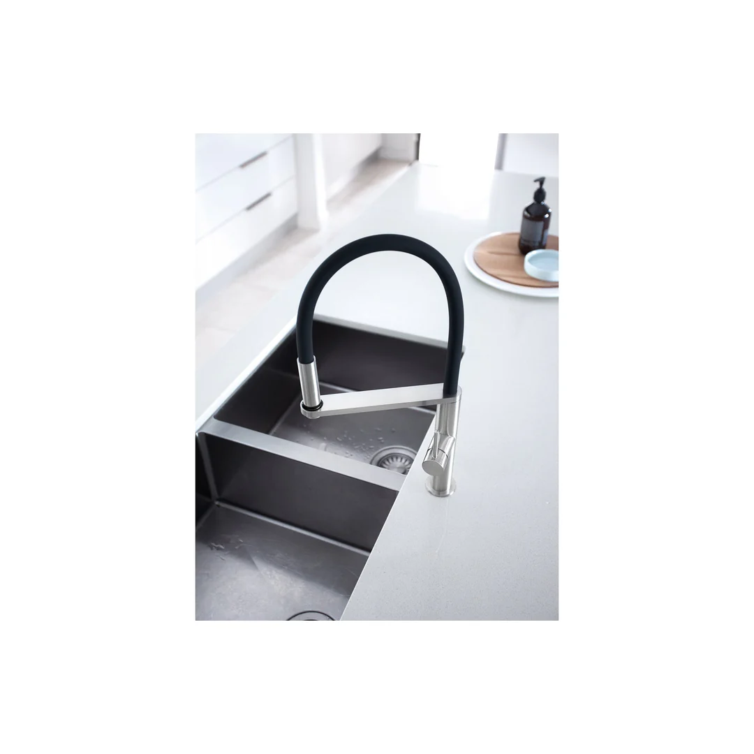 Phoenix Blix Flexible Hose Sink Mixer (Round) - Brushed Nickel - Image 3