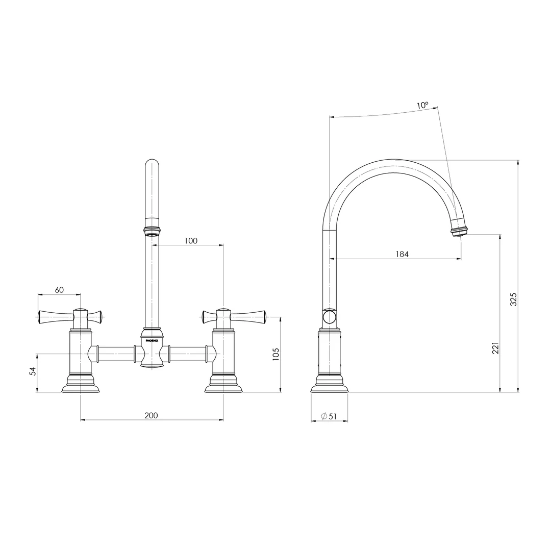 Phoenix Cromford Exposed Sink Set Brushed Nickel - Image 2