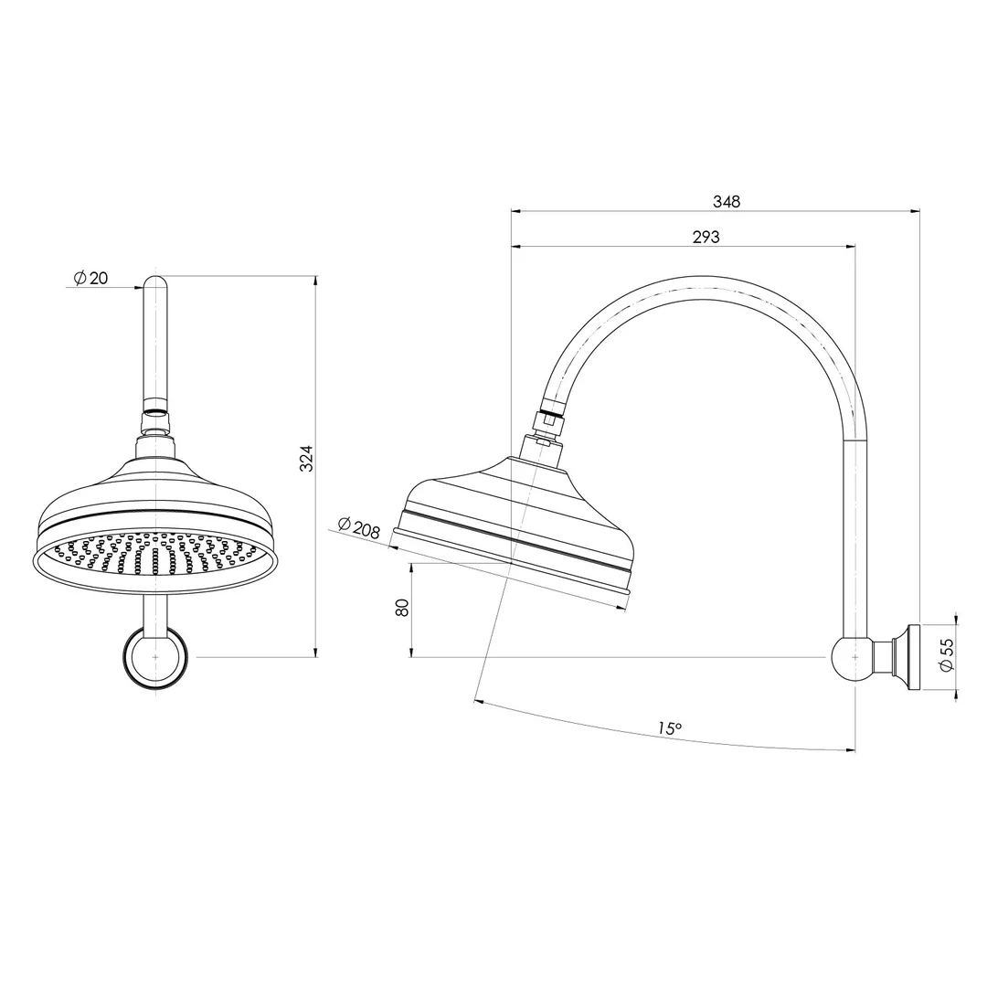 Phoenix Cromford Hi Rise Shower Arm & Rose 210Mm Brushed Nickel - Image 2