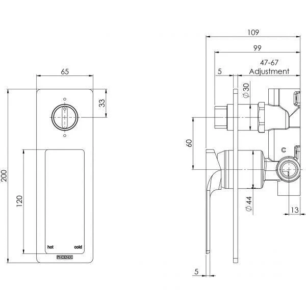 Phoenix Gloss Shower / Bath Diverter Mixer Chrome Gs791Chr - Image 5