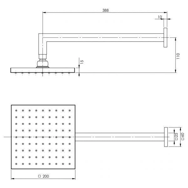 Phoenix Lexi Shower Arm 400mm & 200mm Square Rose Chrome Le5200-00 - Image 5