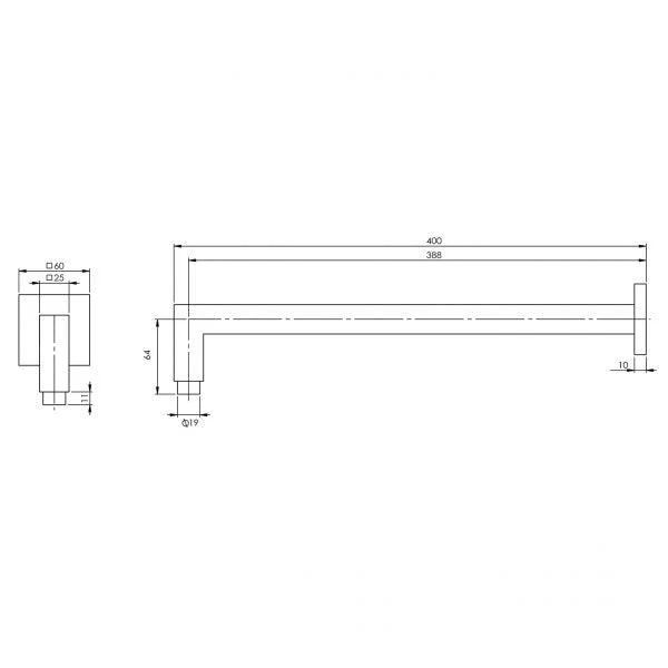 Phoenix Lexi Shower Arm Only 400mm Square - Brushed Nickel - Image 4