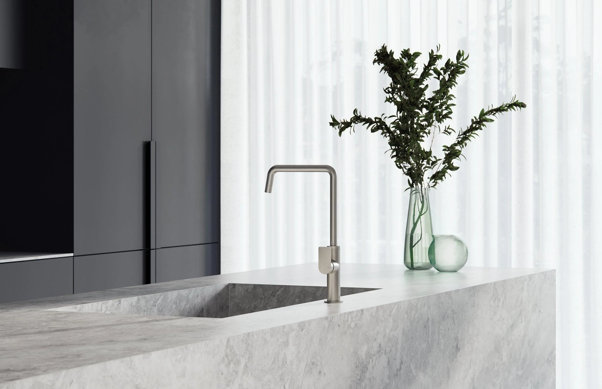 Phoenix Mekko Sink Mixer 190Mm Squareline - Brushed Nickel - Image 6