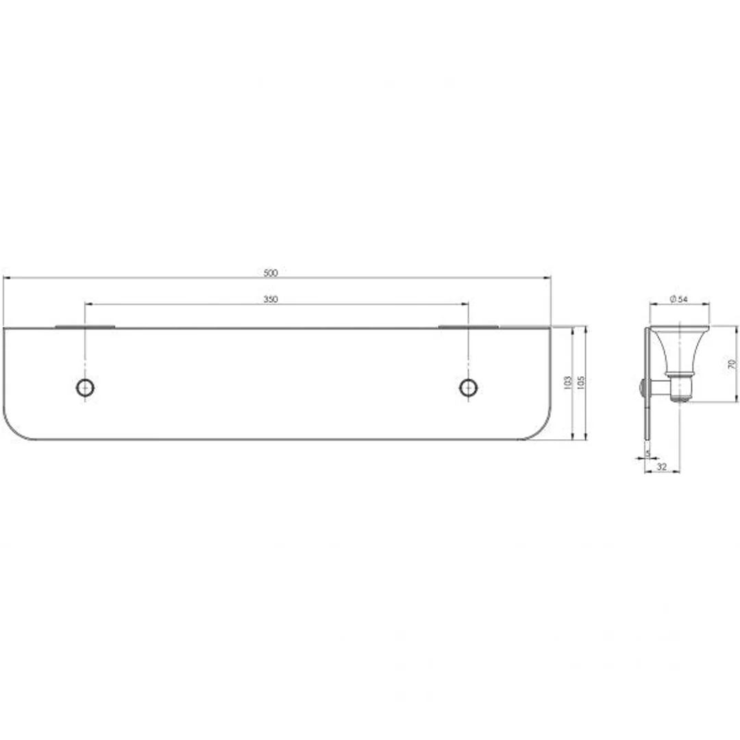Phoenix Nostalgia Glass Shelf 500mm Brushed Nickel - Image 4
