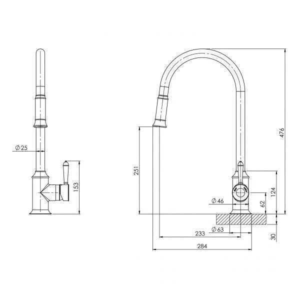 Phoenix Nostalgia Pull Out Sink Mixer Brushed Nickel - Image 5
