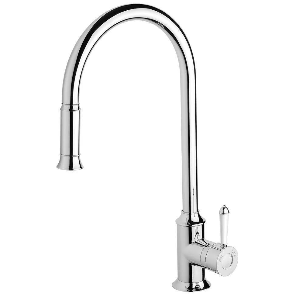 Phoenix Nostalgia Pull Out Sink Mixer - Chrome/White - Image 3