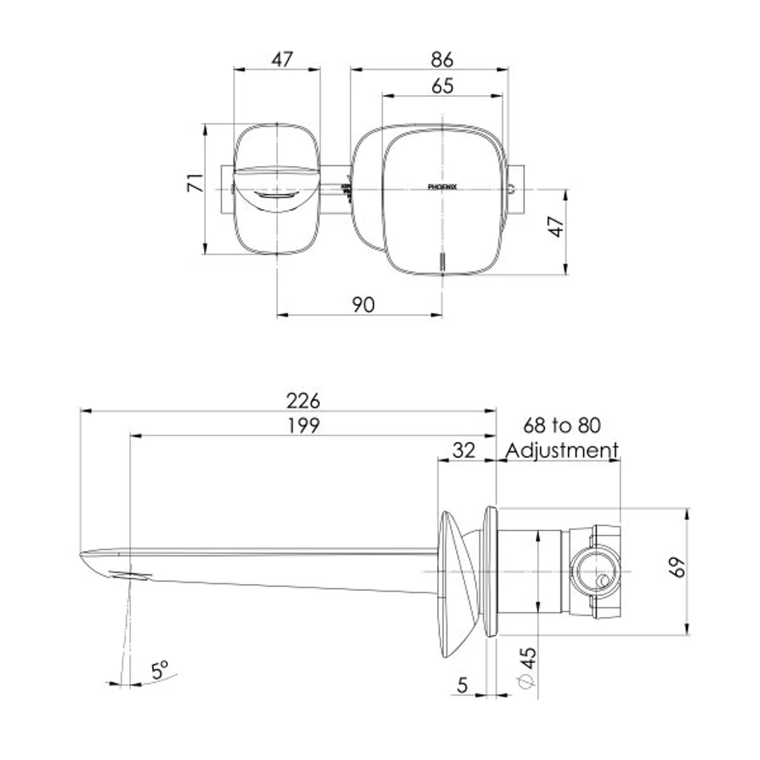 Phoenix Nuage Wall Basin / Bath Mixer Set 200Mm Brushed Carbon - Image 2