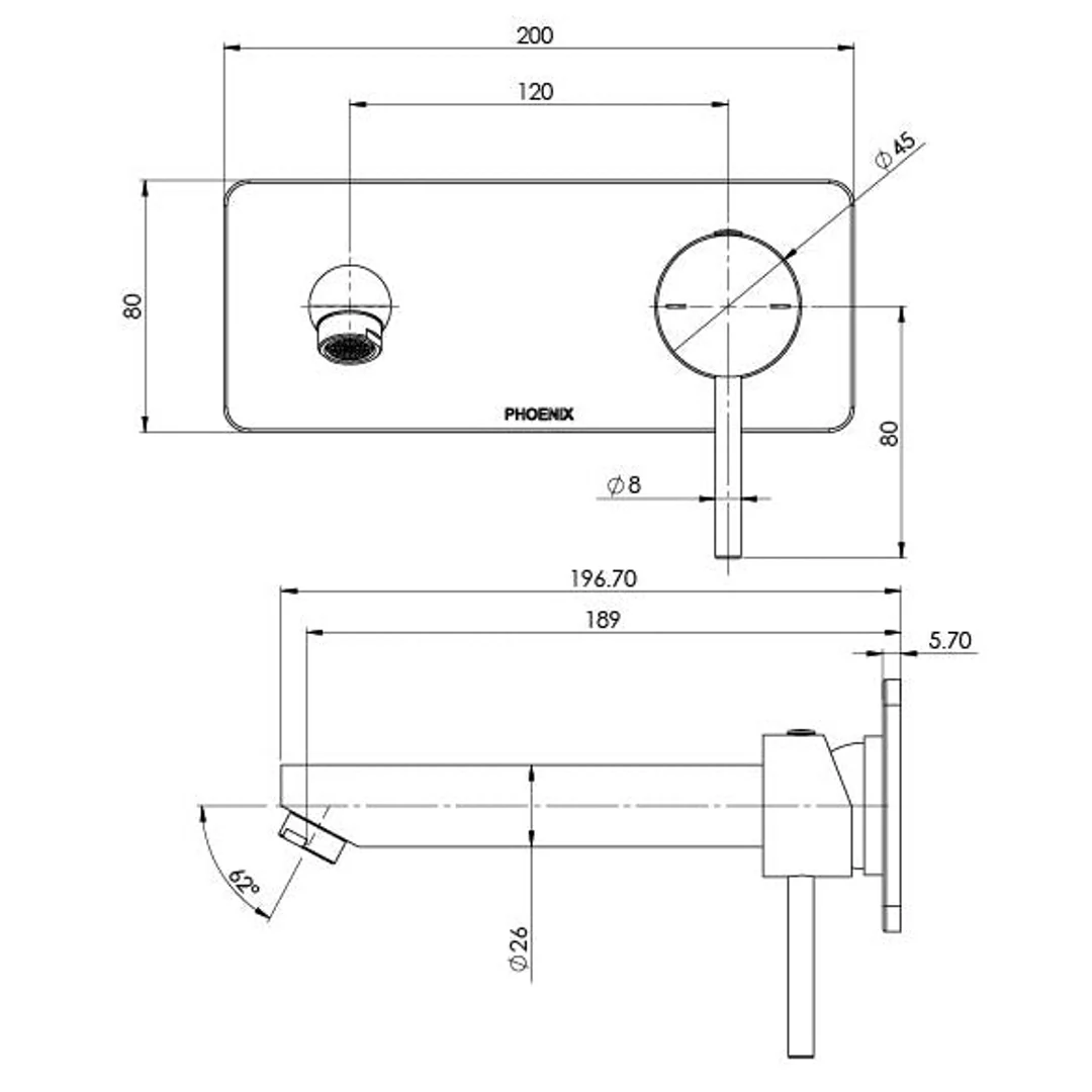 Phoenix Pina Wall Basin/Bath Mixer Set 180mm Brushed Nickel - Image 4