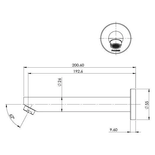 Phoenix Pina Wall Bath/Basin Outlet 180mm Brushed Nickel - Image 3